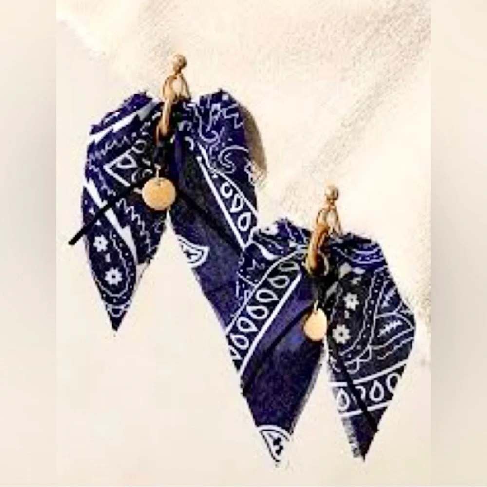 Free People x Ariana Oust Navy Bandana Earrings with Gold Accents